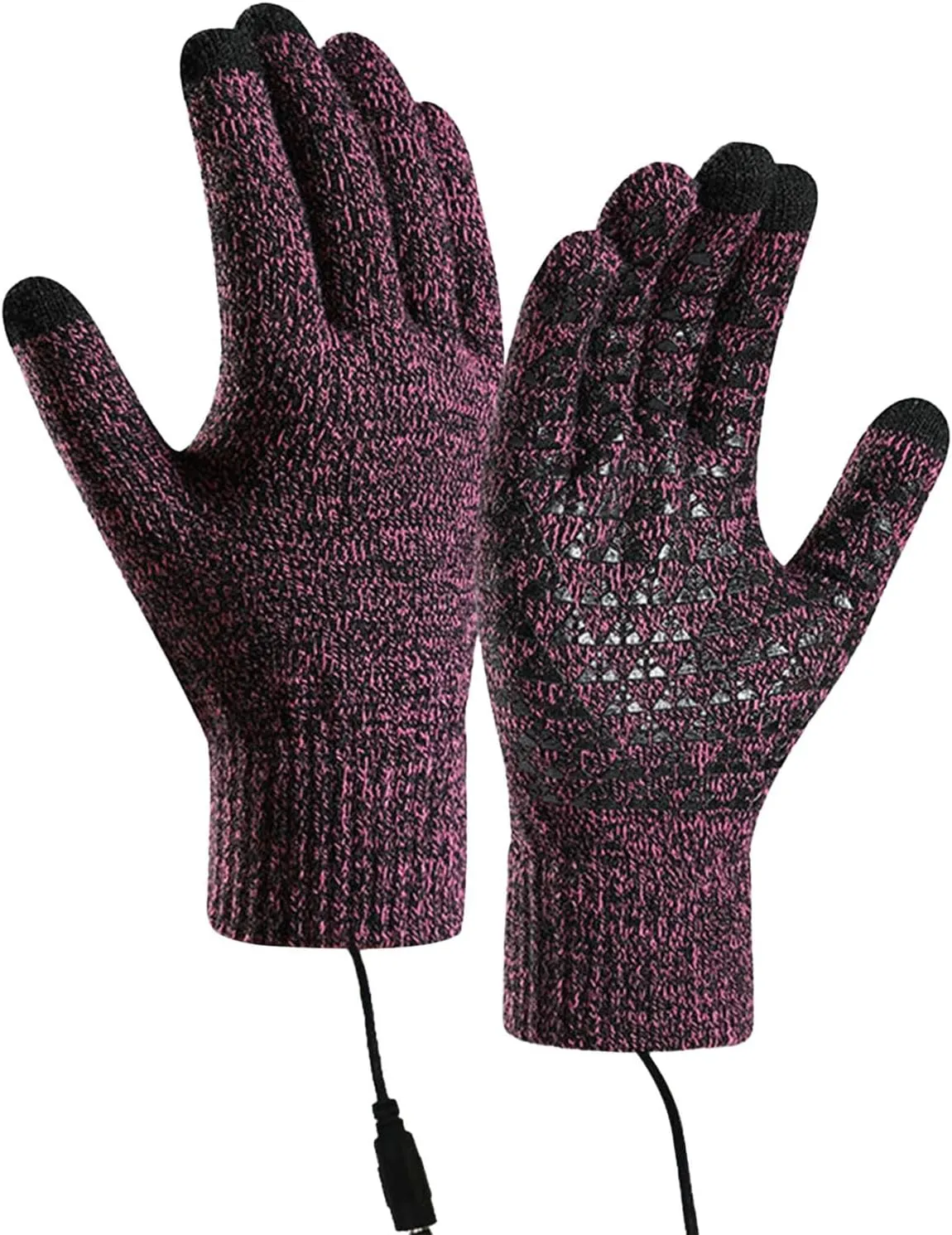Women USB Heated Gloves Winter Warm Heated Gloves Winter Touchscreen Gloves Adjustable Temperature Hand Gloves Mittens (Hot Pink, A)