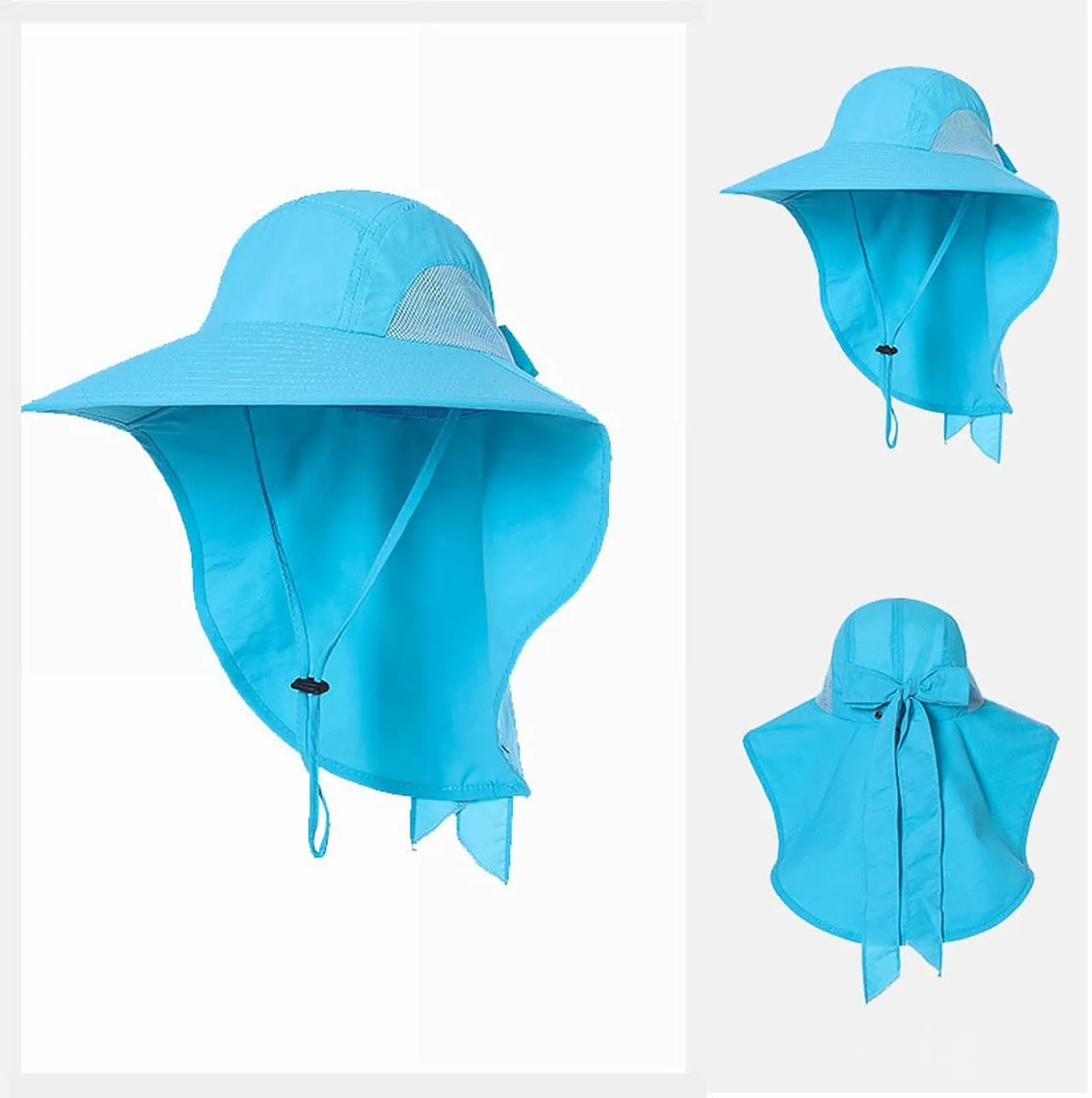 Women Wide Brim Sun Hat Quick Drying Mesh Breathable Bucket Hat Solid Colors Fisherman Cap with Lanyard