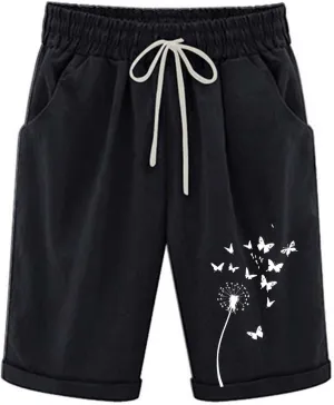 Women's Bermuda Shorts High Waisted Drawstring Workout Short 2025 Summer Casual Beach Knee Length Shorts with Pockets