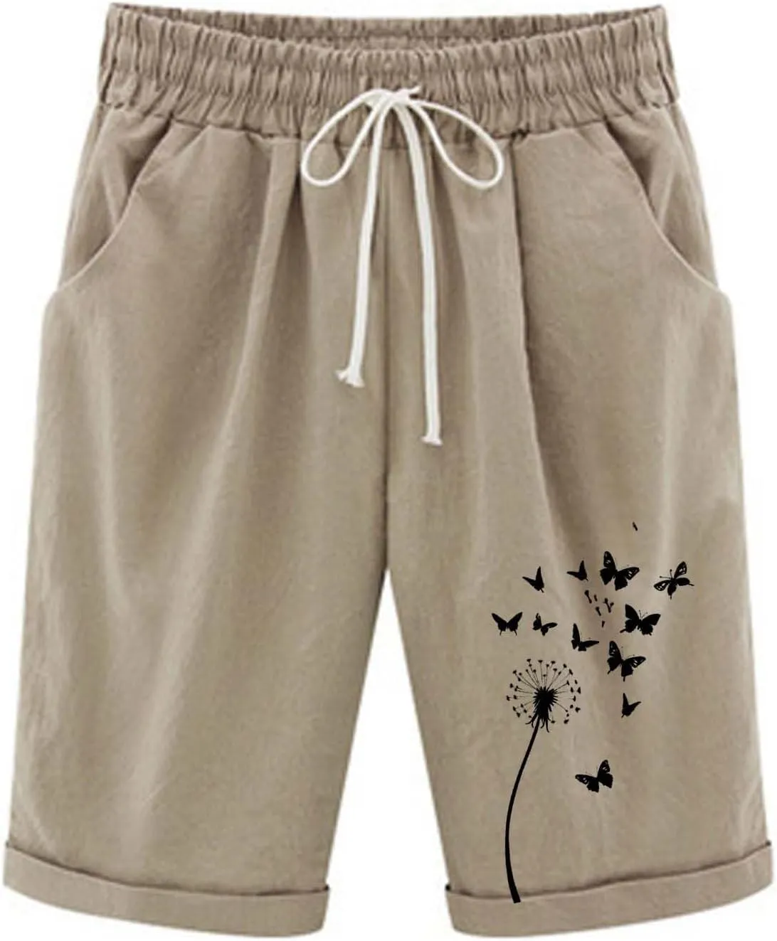Women's Bermuda Shorts High Waisted Drawstring Workout Short 2025 Summer Casual Beach Knee Length Shorts with Pockets