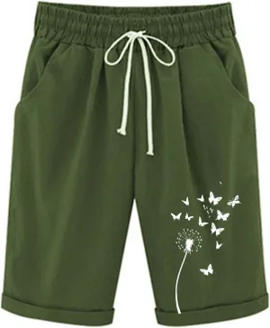 Women's Bermuda Shorts High Waisted Drawstring Workout Short 2025 Summer Casual Beach Knee Length Shorts with Pockets