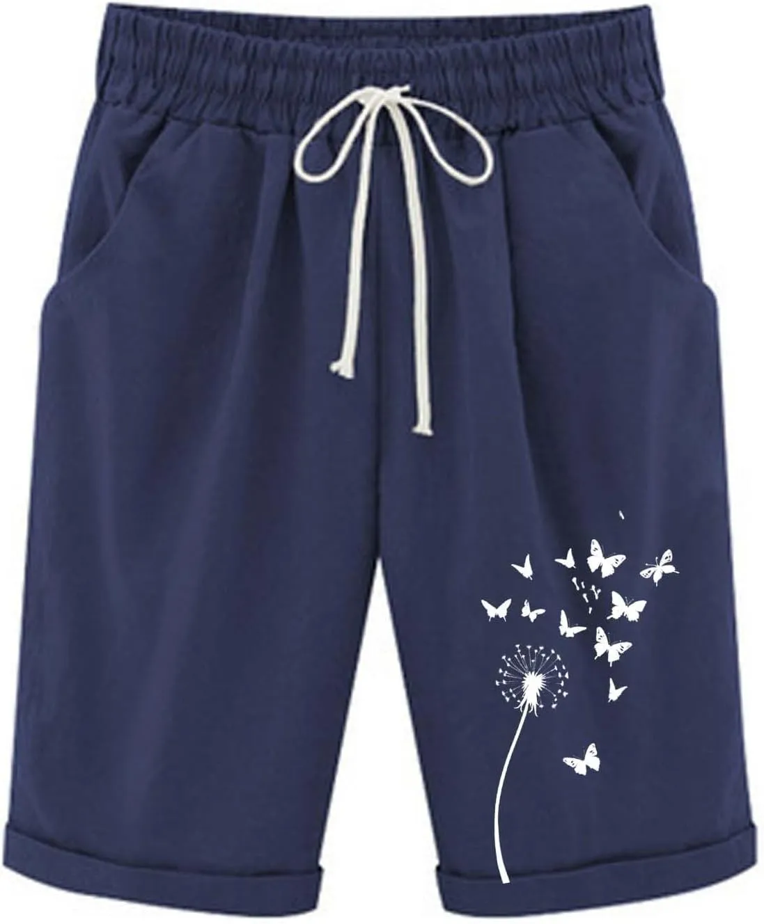 Women's Bermuda Shorts High Waisted Drawstring Workout Short 2025 Summer Casual Beach Knee Length Shorts with Pockets