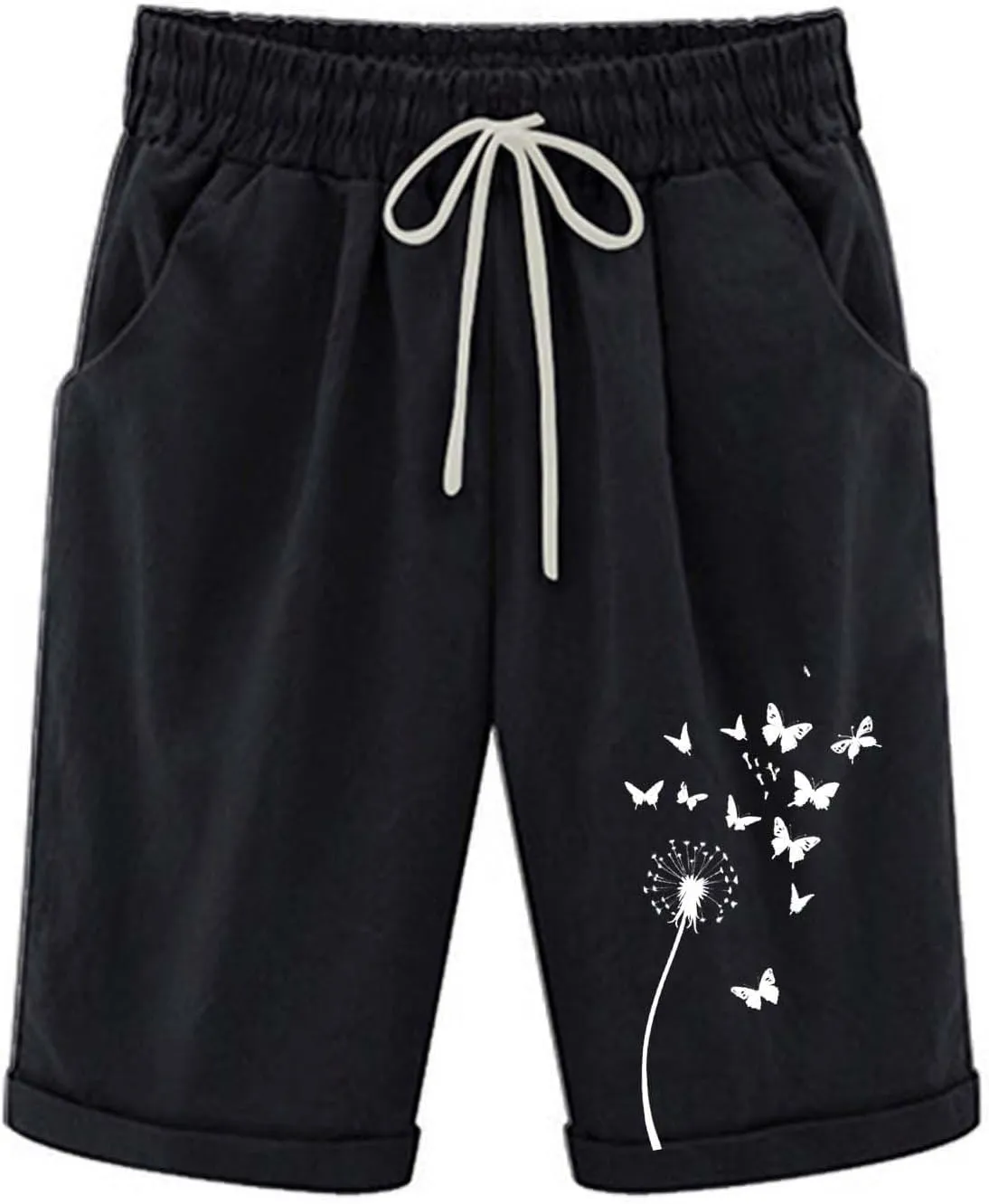 Women's Bermuda Shorts High Waisted Drawstring Workout Short 2025 Summer Casual Beach Knee Length Shorts with Pockets
