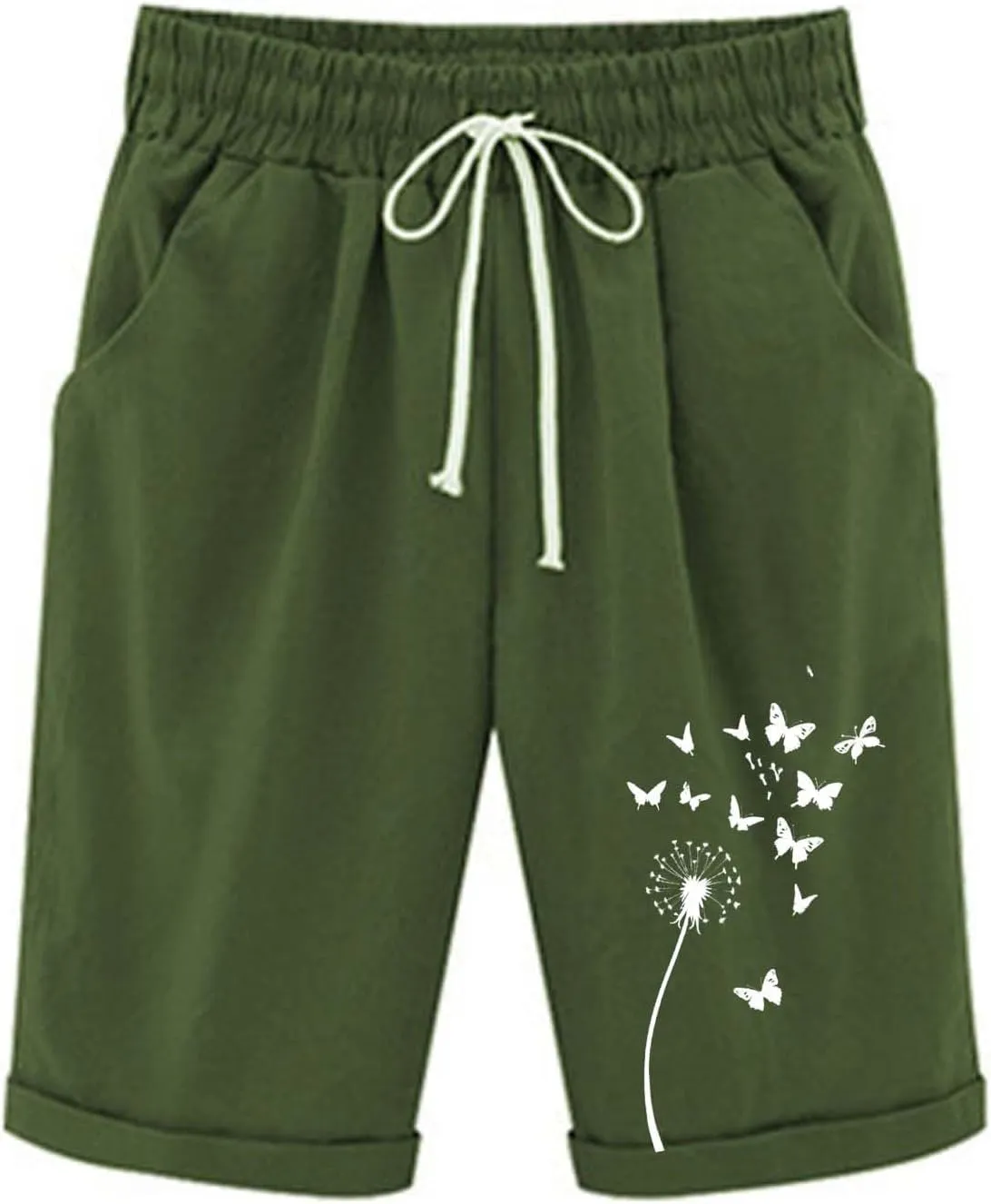Women's Bermuda Shorts High Waisted Drawstring Workout Short 2025 Summer Casual Beach Knee Length Shorts with Pockets