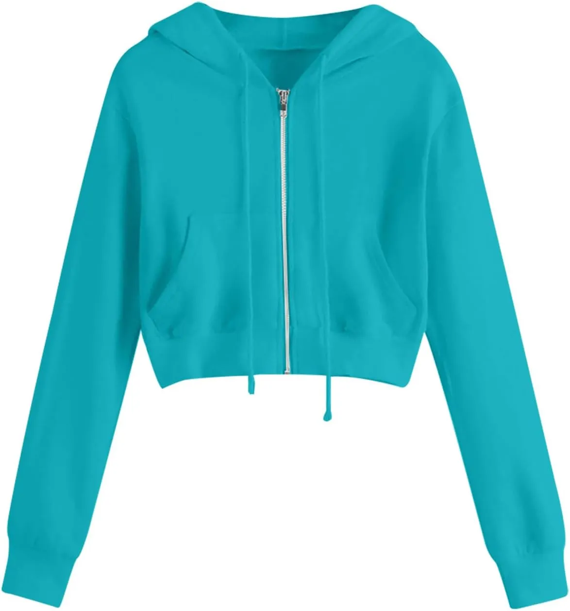 Women's Crop Tops Zip Up Hoodies Teen Girls Fall Jacket Casual Workout Long Sleeve Cropped Sweatshirts Y2K Clothes