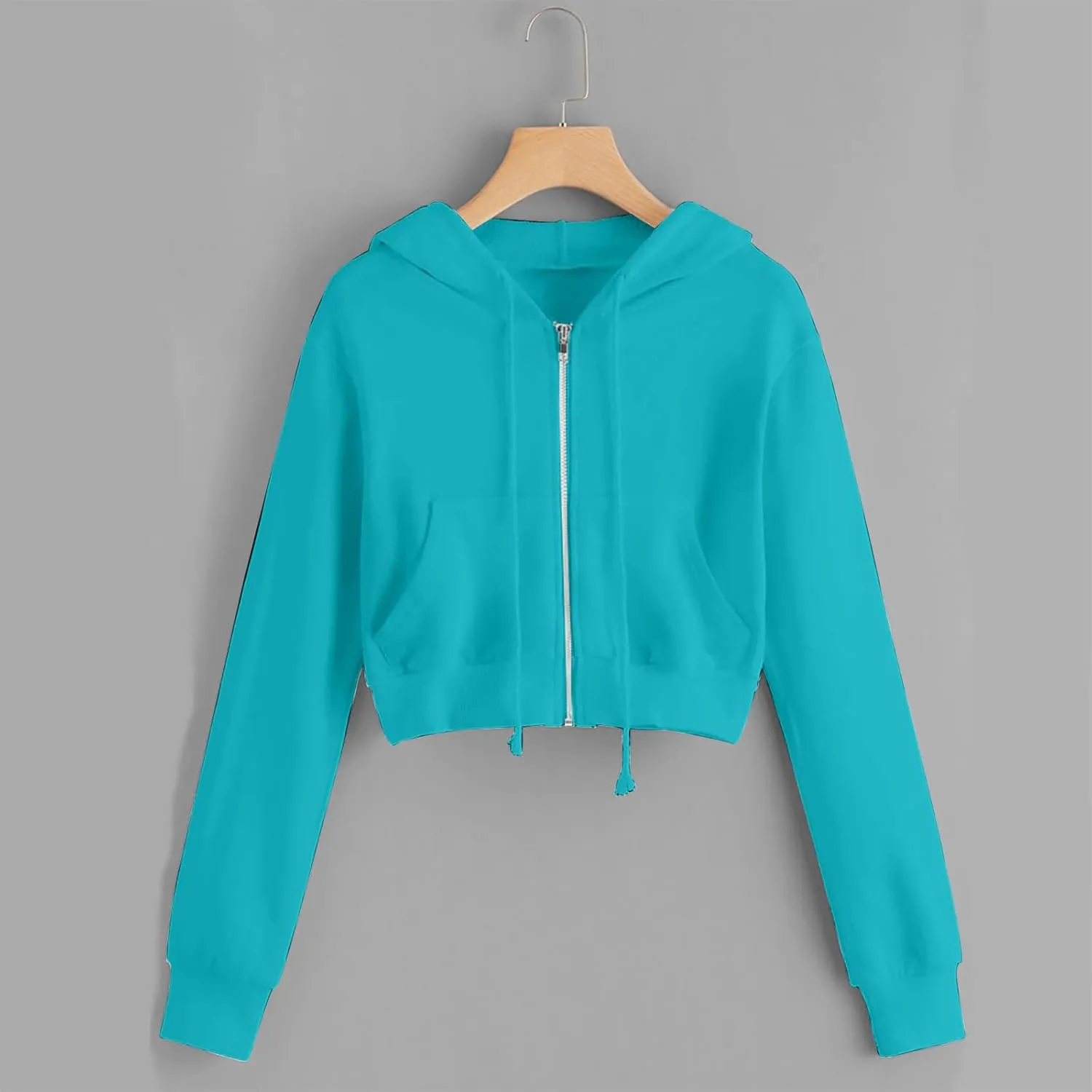 Women's Crop Tops Zip Up Hoodies Teen Girls Fall Jacket Casual Workout Long Sleeve Cropped Sweatshirts Y2K Clothes