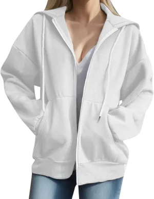 Women's Full Zip Up Fleece Cropped Hoodies Casual Zipper Sweater Long Sleeve Hooded Sweatshirts Pockets Jacket