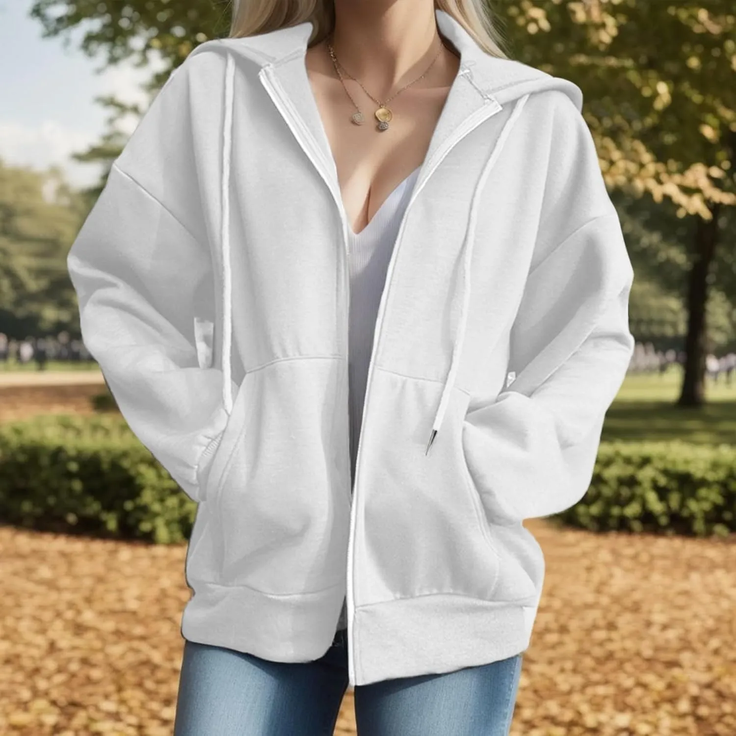 Women's Full Zip Up Fleece Cropped Hoodies Casual Zipper Sweater Long Sleeve Hooded Sweatshirts Pockets Jacket