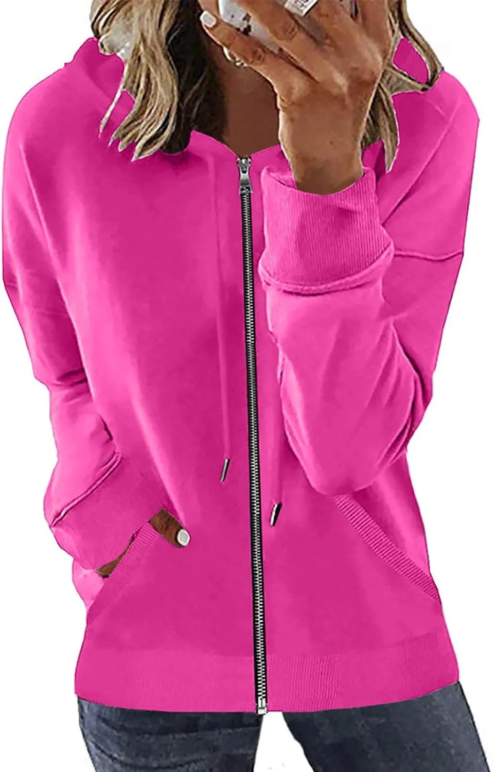 Womens Full Zip Up Hoodie Jacket Long Sleeve Hooded Sweatshirts With Pockets Fall Fashion 2023 Outfits