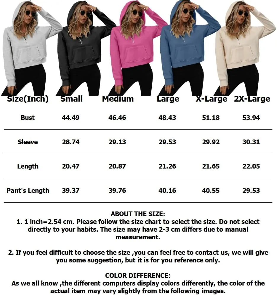 Women's Half Zip Cropped Hoodies Fleece Quarter Zipper Pullover Sweatshirts with Pockets Thumb Hole