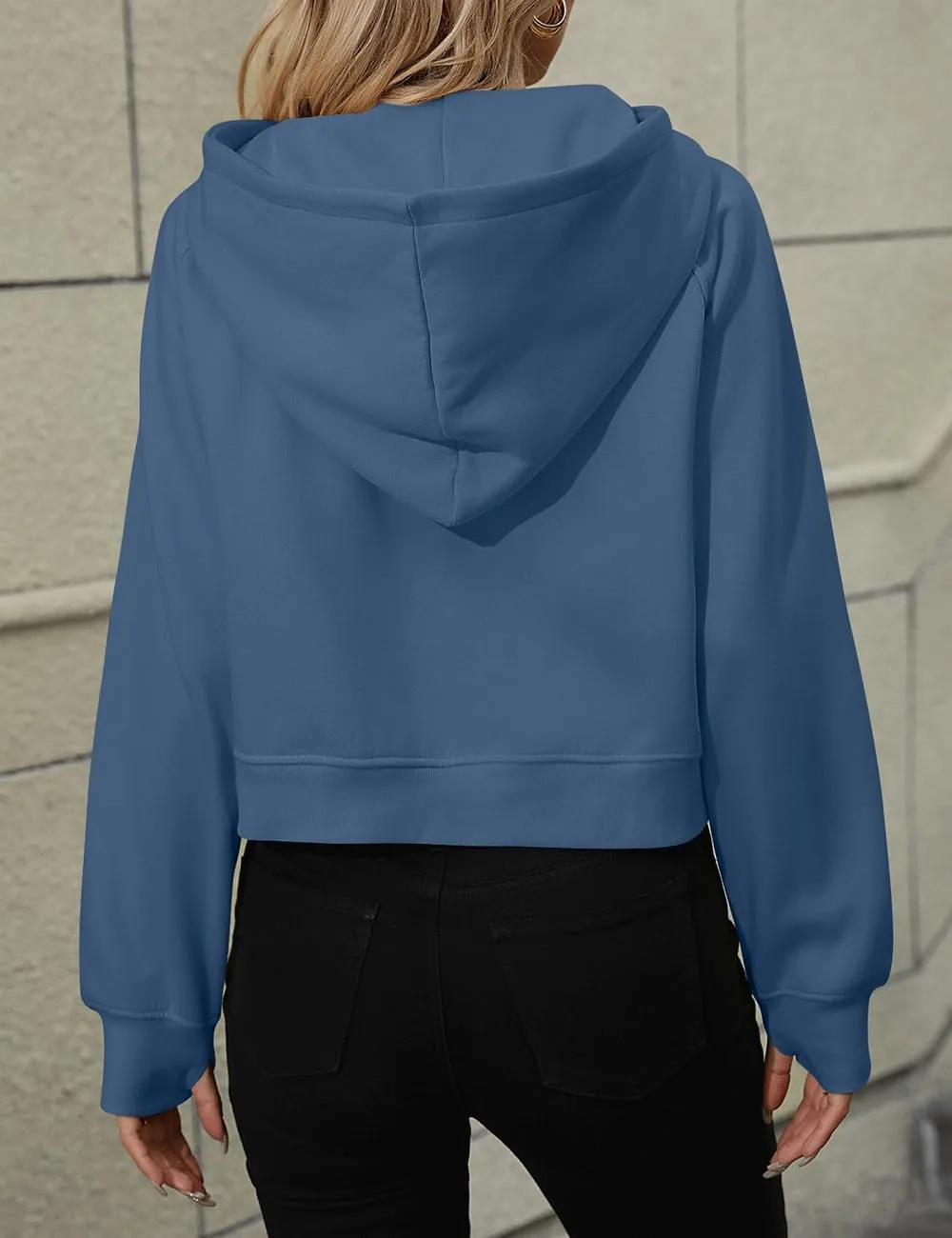 Women's Half Zip Cropped Hoodies Fleece Quarter Zipper Pullover Sweatshirts with Pockets Thumb Hole
