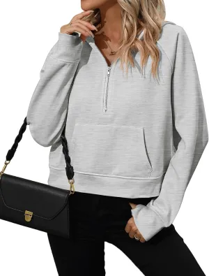 Women's Half Zip Cropped Hoodies Fleece Quarter Zipper Pullover Sweatshirts with Pockets Thumb Hole