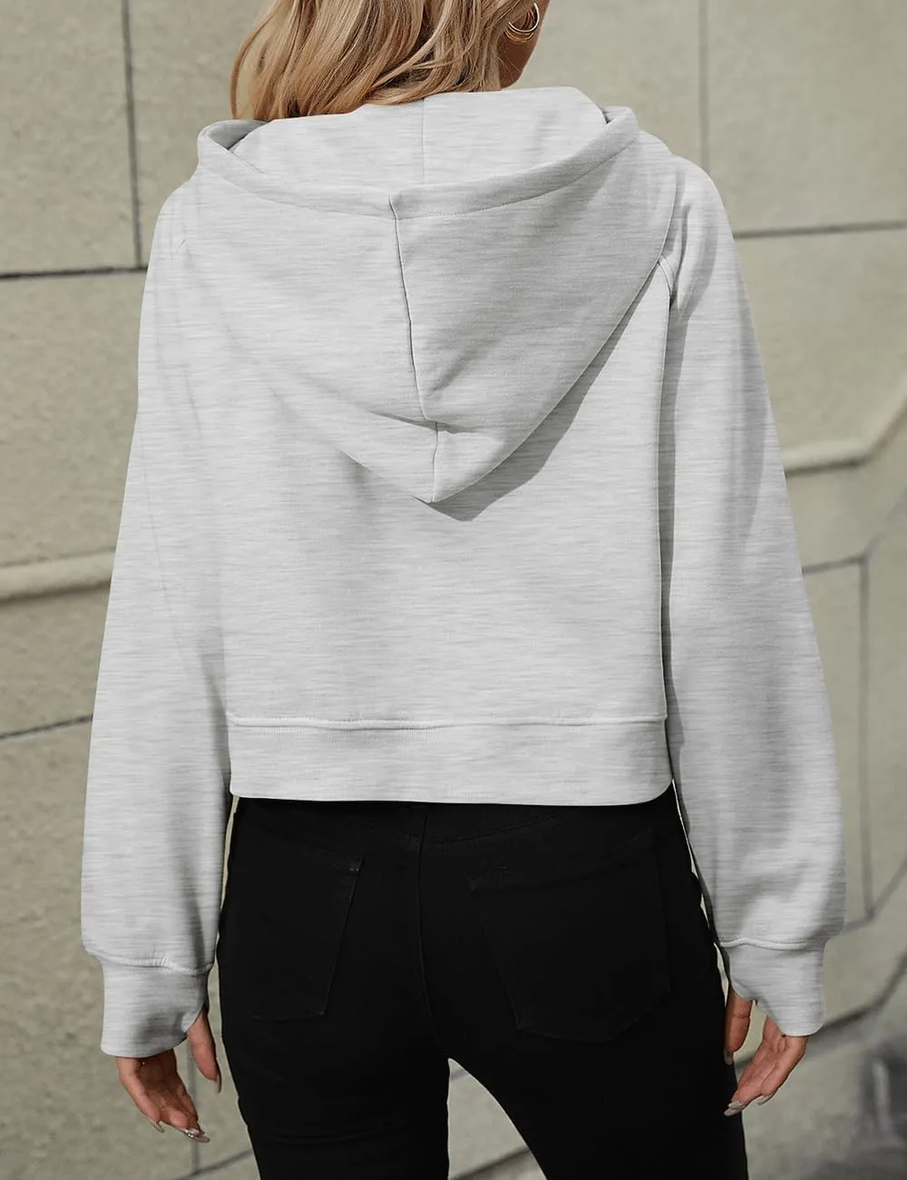 Women's Half Zip Cropped Hoodies Fleece Quarter Zipper Pullover Sweatshirts with Pockets Thumb Hole