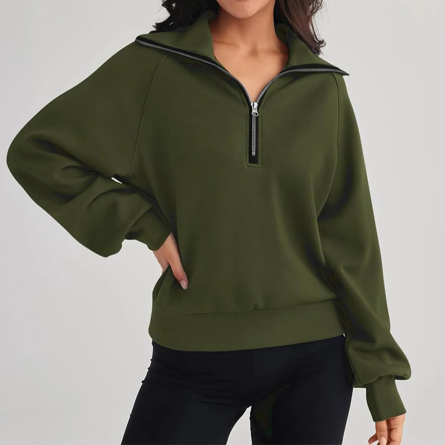 Womens Half Zip Sweatshirts Cropped Fleece Hoodies Quarter Zip Up Pullover Sweaters Fall Casual Loose Fit Top