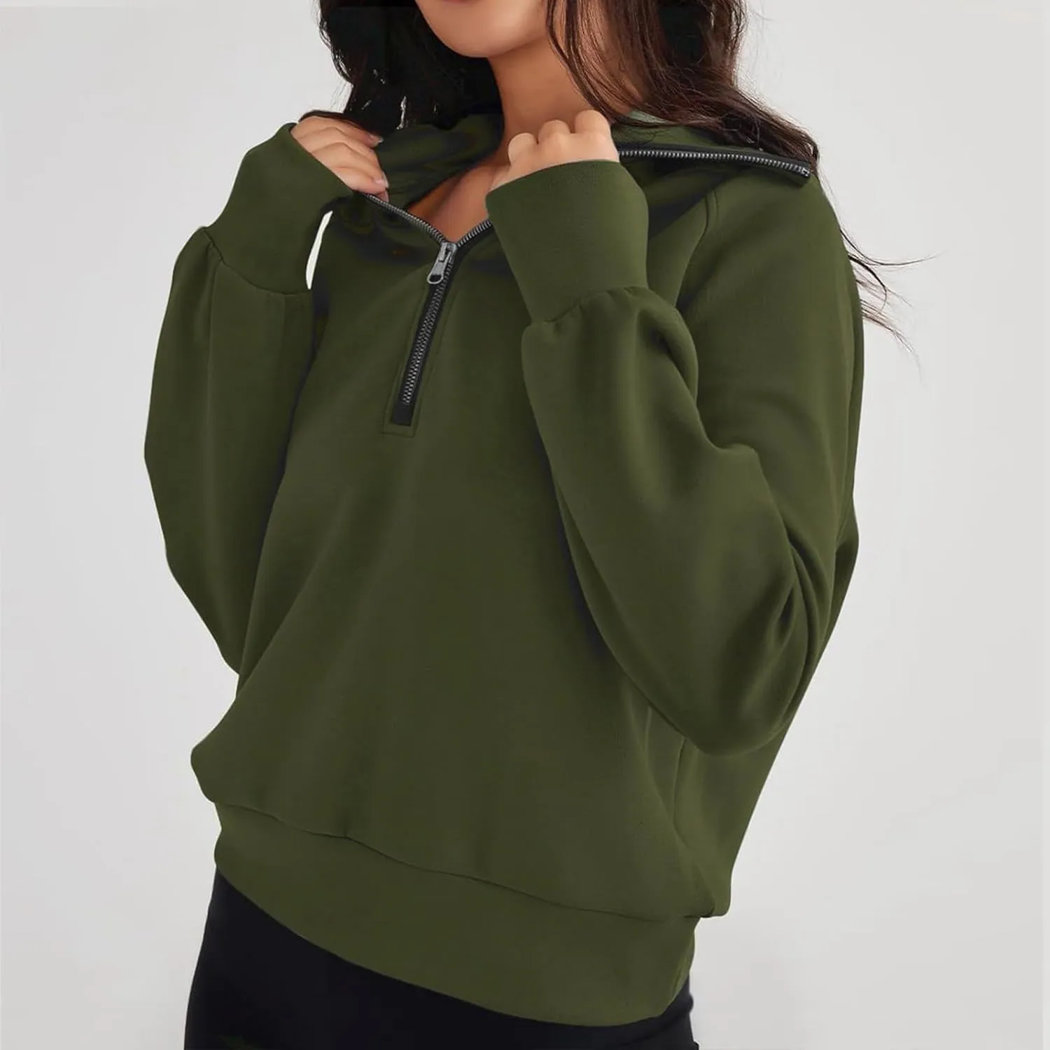 Womens Half Zip Sweatshirts Cropped Fleece Hoodies Quarter Zip Up Pullover Sweaters Fall Casual Loose Fit Top