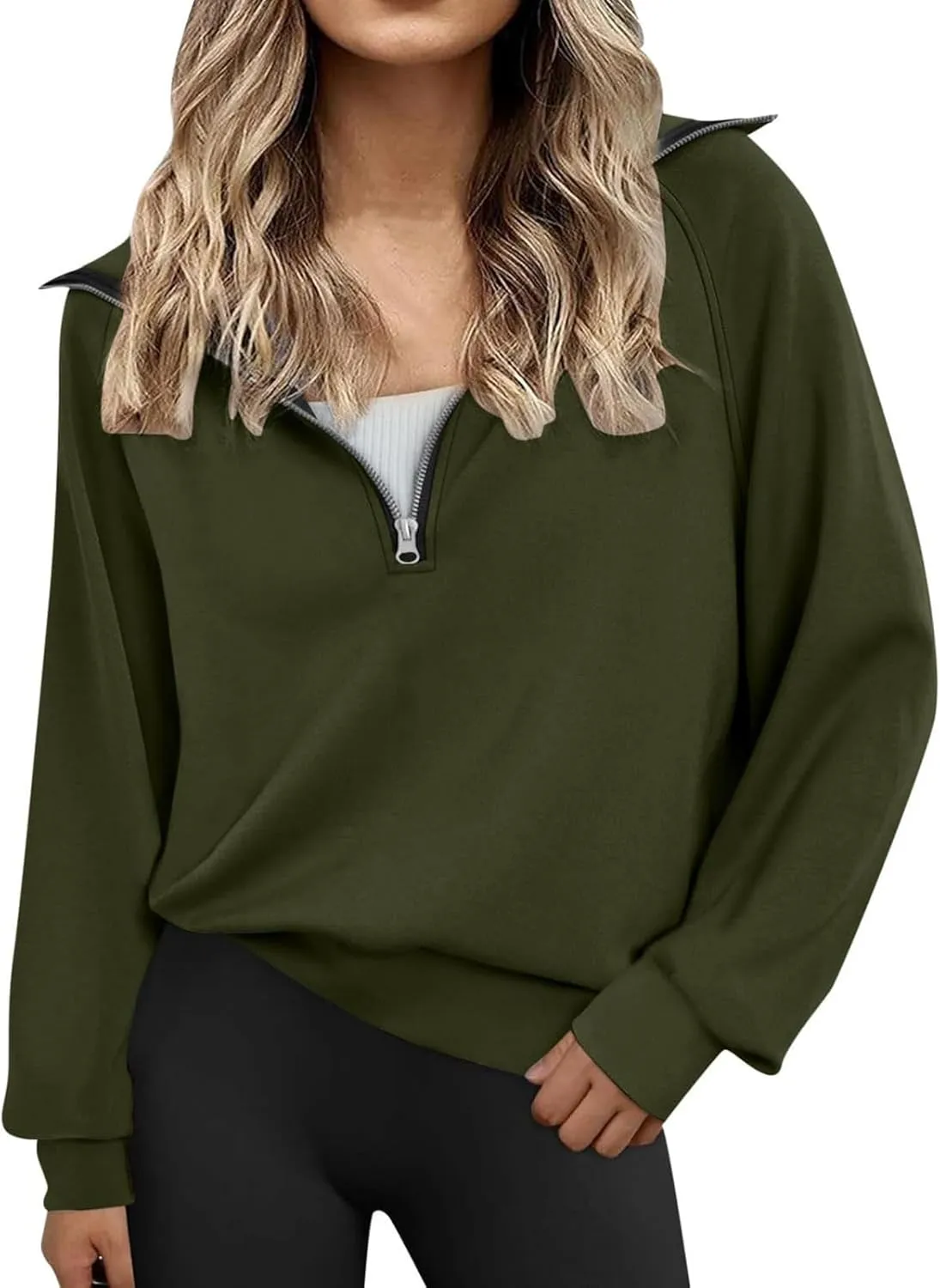 Womens Half Zip Sweatshirts Cropped Fleece Hoodies Quarter Zip Up Pullover Sweaters Fall Casual Loose Fit Top