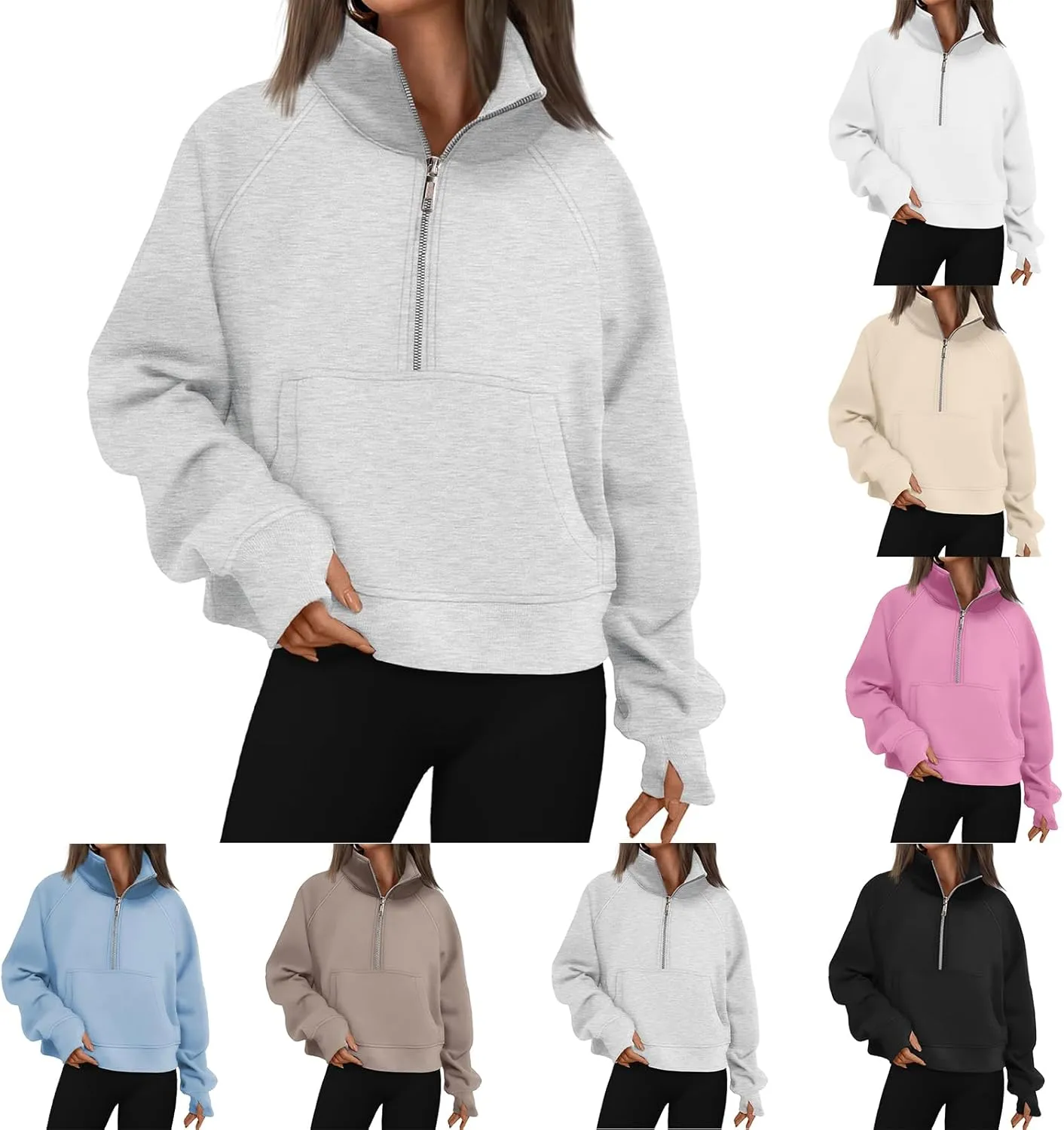 Womens Half Zip Sweatshirts Cropped Pullover Sweatershirts Fleece Pullovers Casual Long Sleeve Tops