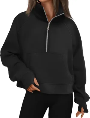 Womens Half Zip Sweatshirts Cropped Pullover Sweatershirts Fleece Pullovers Casual Long Sleeve Tops