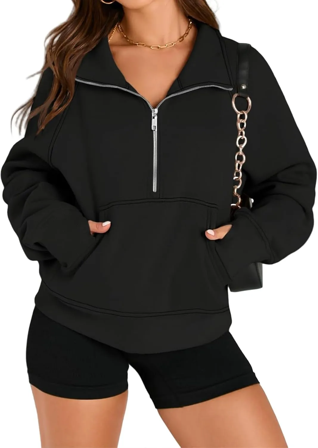 Womens Half Zip Sweatshirts Cropped Pullover Sweatershirts Fleece Pullovers Casual Long Sleeve Tops