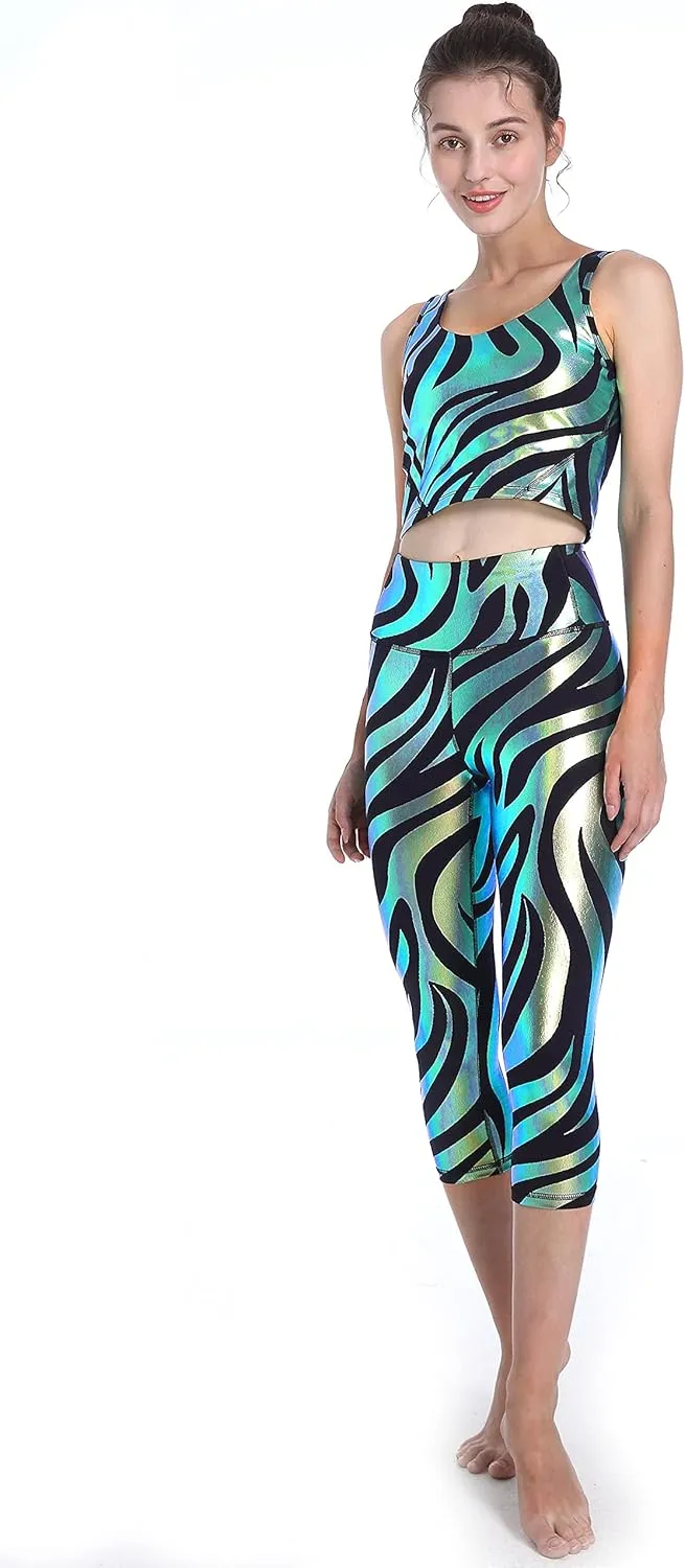 Women's High Waisted Yoga Pants with Pockets Pattern Workout Sports Runnning Athletic Leggings