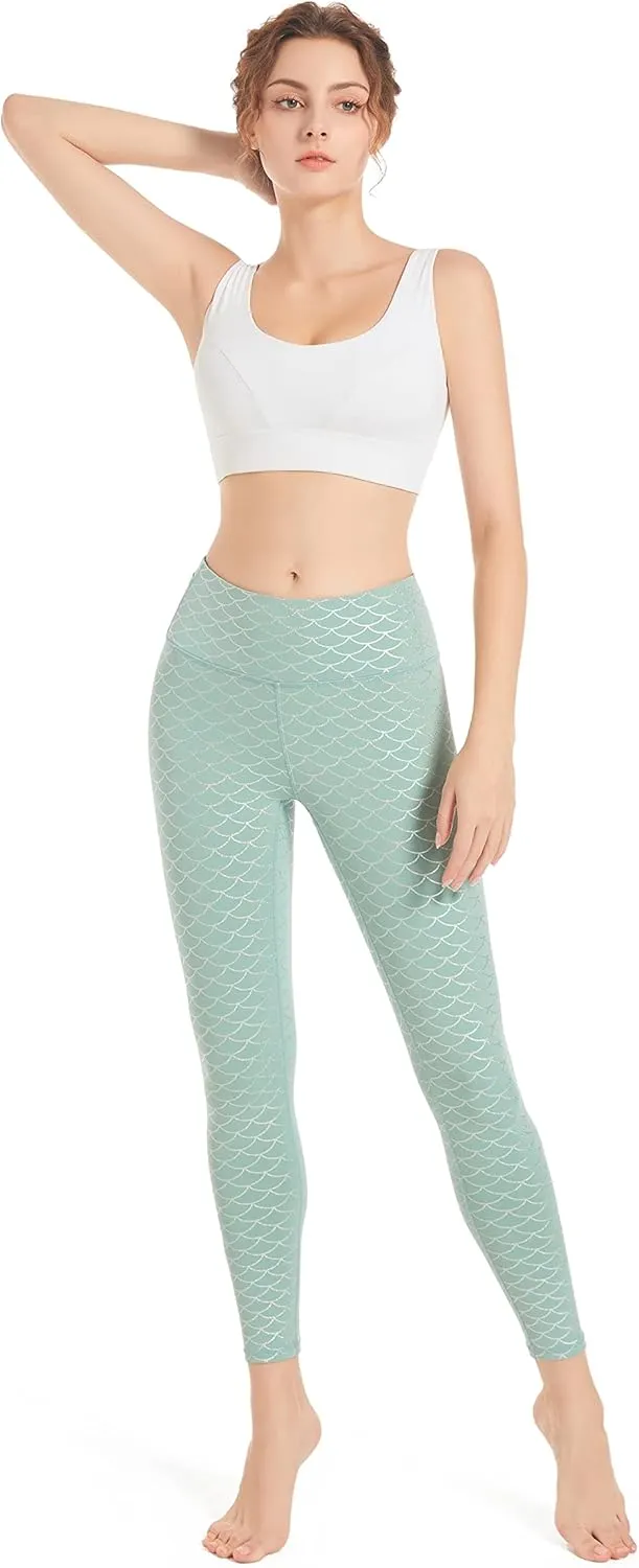 Women's High Waisted Yoga Pants with Pockets Pattern Workout Sports Runnning Athletic Leggings