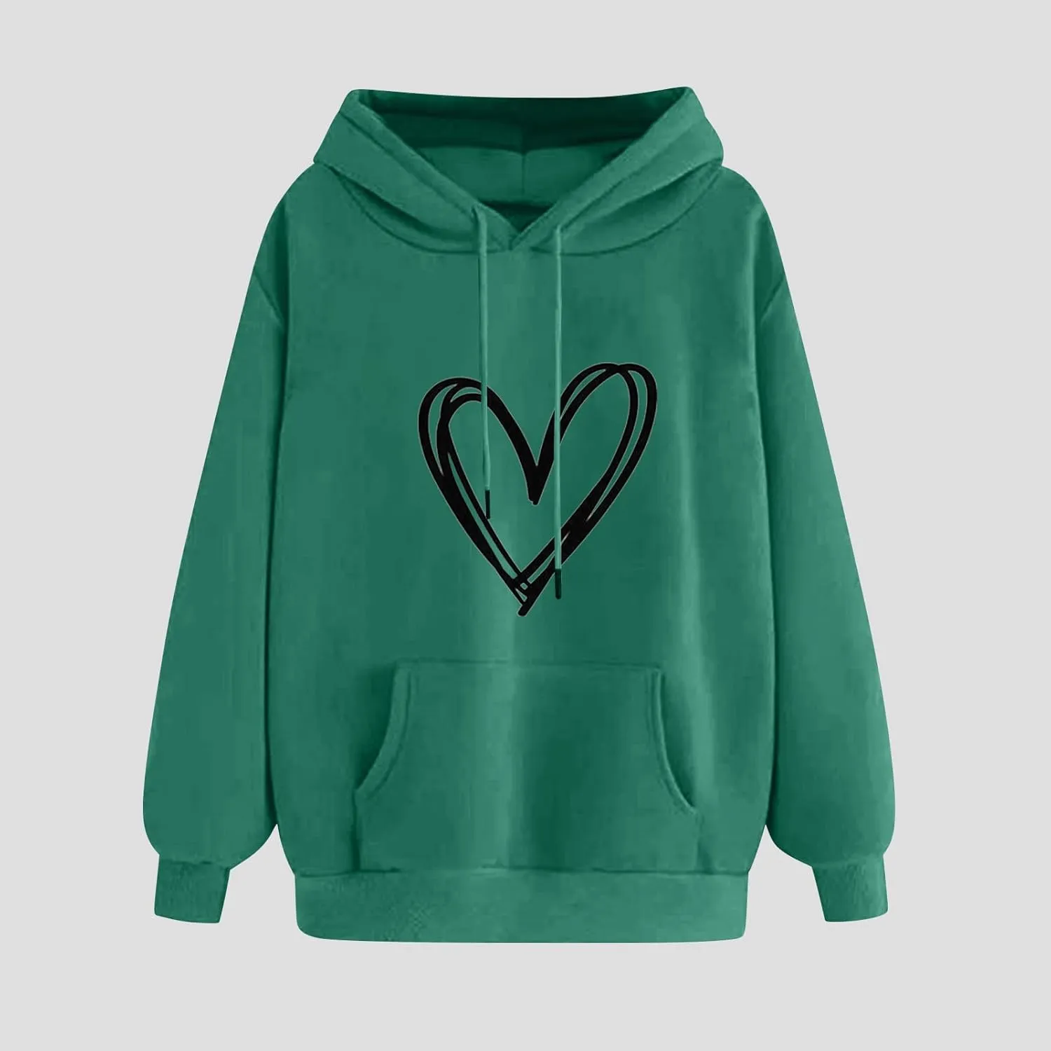 Women's Hooded Sweatshirts Long Sleeve Love Heart Graphic Print Pullover Cute Fleece Hoodies with Pocket