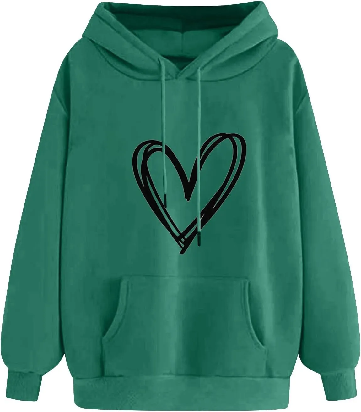 Women's Hooded Sweatshirts Long Sleeve Love Heart Graphic Print Pullover Cute Fleece Hoodies with Pocket