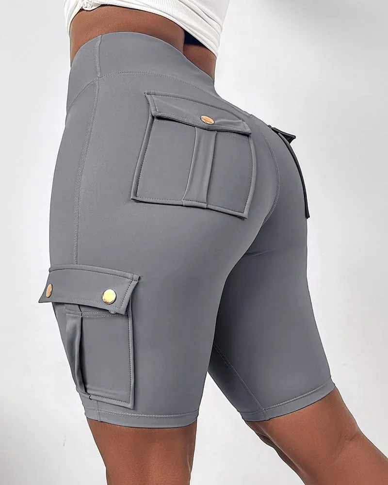 Womens Knee Length Shorts, Butt Lifting, with Flap Pockets, Cargo and Bermuda, for Running, Workout, Biker Shorts