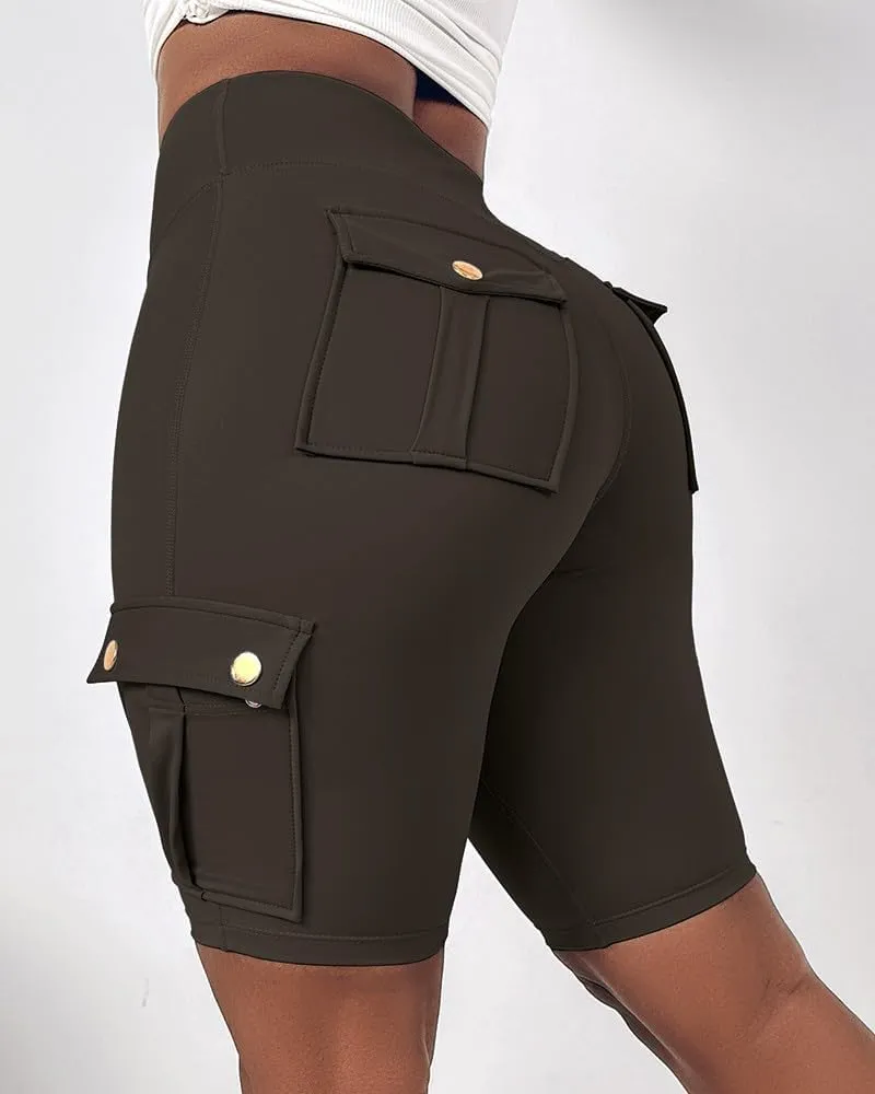 Womens Knee Length Shorts, Butt Lifting, with Flap Pockets, Cargo and Bermuda, for Running, Workout, Biker Shorts