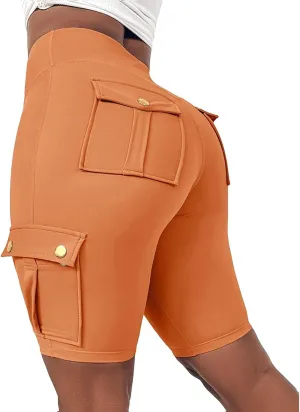 Womens Knee Length Shorts, Butt Lifting, with Flap Pockets, Cargo and Bermuda, for Running, Workout, Biker Shorts