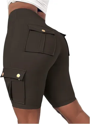 Womens Knee Length Shorts, Butt Lifting, with Flap Pockets, Cargo and Bermuda, for Running, Workout, Biker Shorts