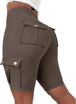 Womens Knee Length Shorts, Butt Lifting, with Flap Pockets, Cargo and Bermuda, for Running, Workout, Biker Shorts