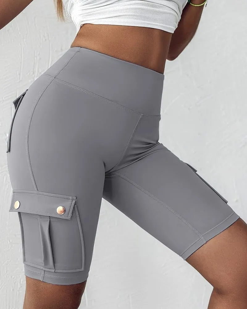 Womens Knee Length Shorts, Butt Lifting, with Flap Pockets, Cargo and Bermuda, for Running, Workout, Biker Shorts