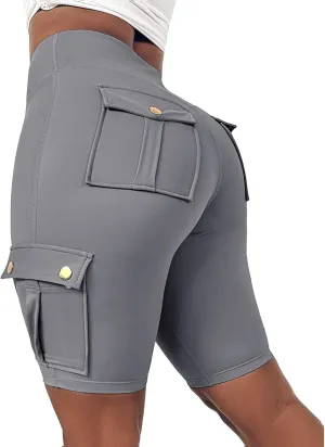 Womens Knee Length Shorts, Butt Lifting, with Flap Pockets, Cargo and Bermuda, for Running, Workout, Biker Shorts