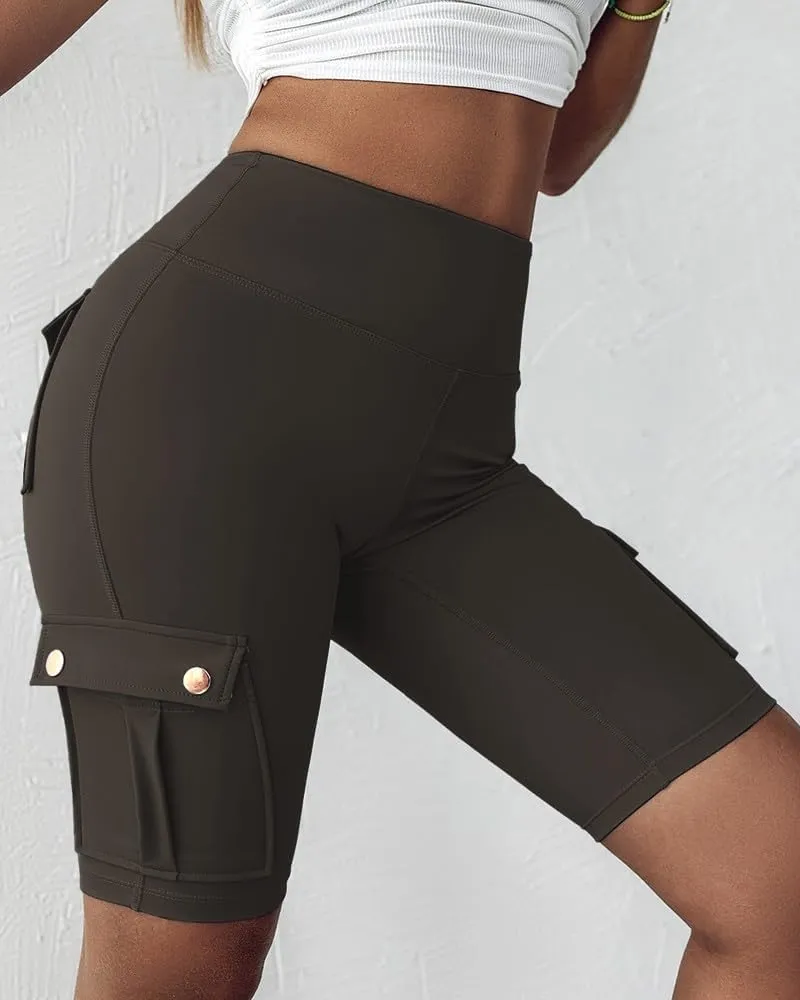 Womens Knee Length Shorts, Butt Lifting, with Flap Pockets, Cargo and Bermuda, for Running, Workout, Biker Shorts