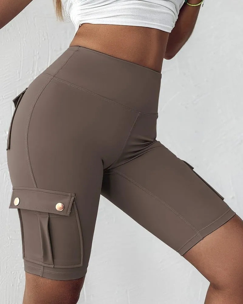 Womens Knee Length Shorts, Butt Lifting, with Flap Pockets, Cargo and Bermuda, for Running, Workout, Biker Shorts