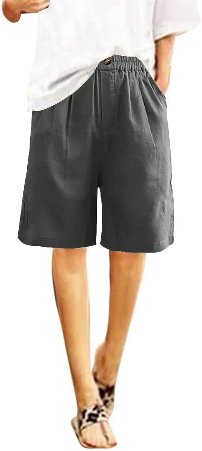 Womens Knee Length Shorts Dressy Casual Summer Loose Wide Leg Bermuda Shorts High Waisted Beach Vacation Outfits