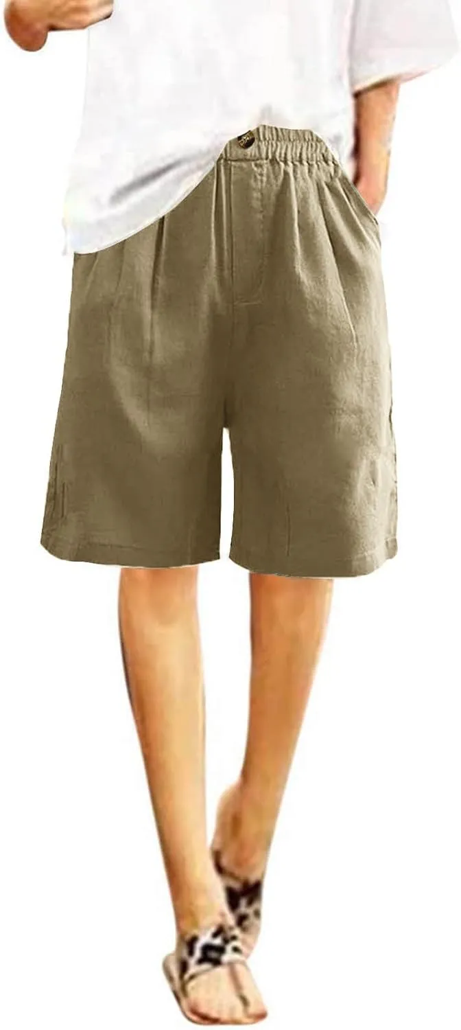 Womens Knee Length Shorts Dressy Casual Summer Loose Wide Leg Bermuda Shorts High Waisted Beach Vacation Outfits