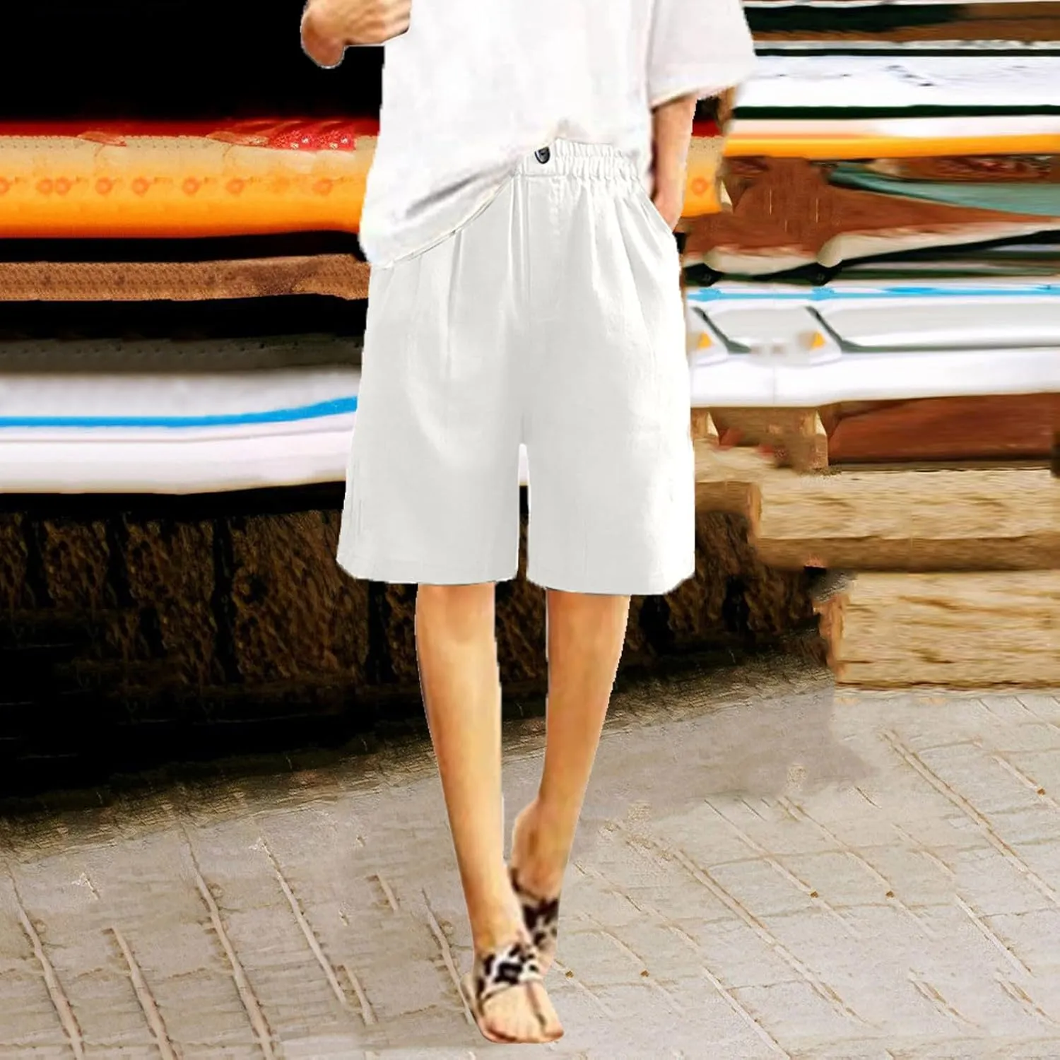 Womens Knee Length Shorts Dressy Casual Summer Loose Wide Leg Bermuda Shorts High Waisted Beach Vacation Outfits