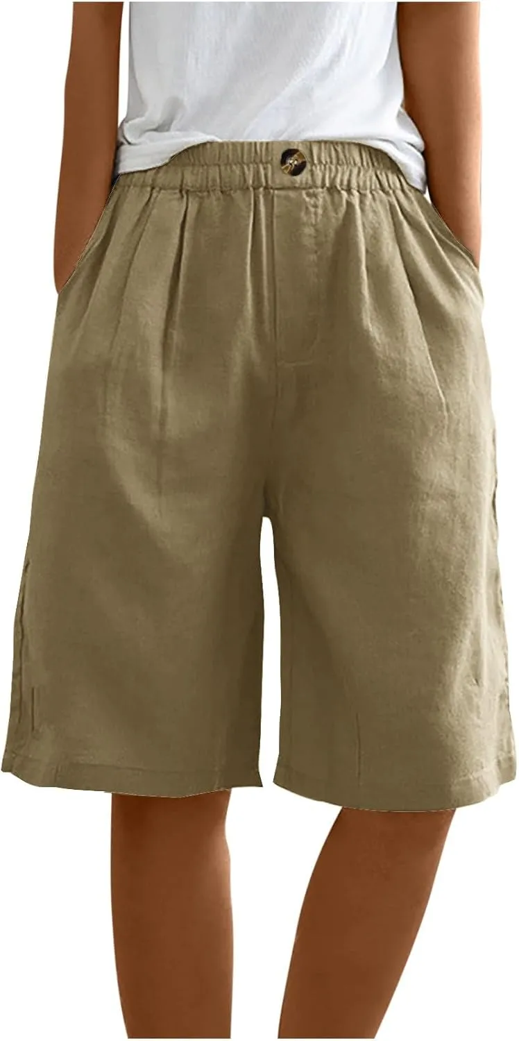Womens Knee Length Shorts Dressy Casual Summer Loose Wide Leg Bermuda Shorts High Waisted Beach Vacation Outfits
