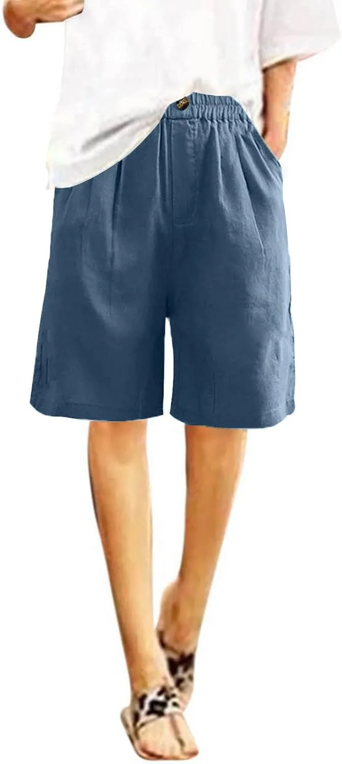 Womens Knee Length Shorts Dressy Casual Summer Loose Wide Leg Bermuda Shorts High Waisted Beach Vacation Outfits