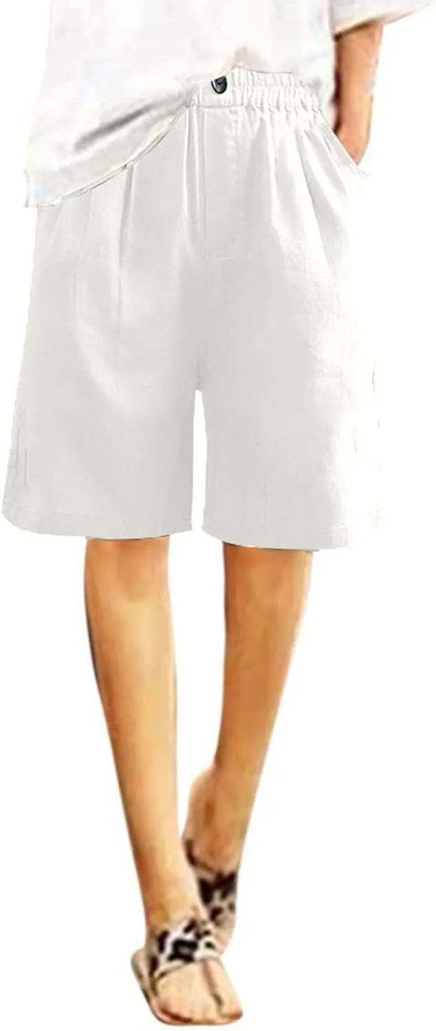 Womens Knee Length Shorts Dressy Casual Summer Loose Wide Leg Bermuda Shorts High Waisted Beach Vacation Outfits
