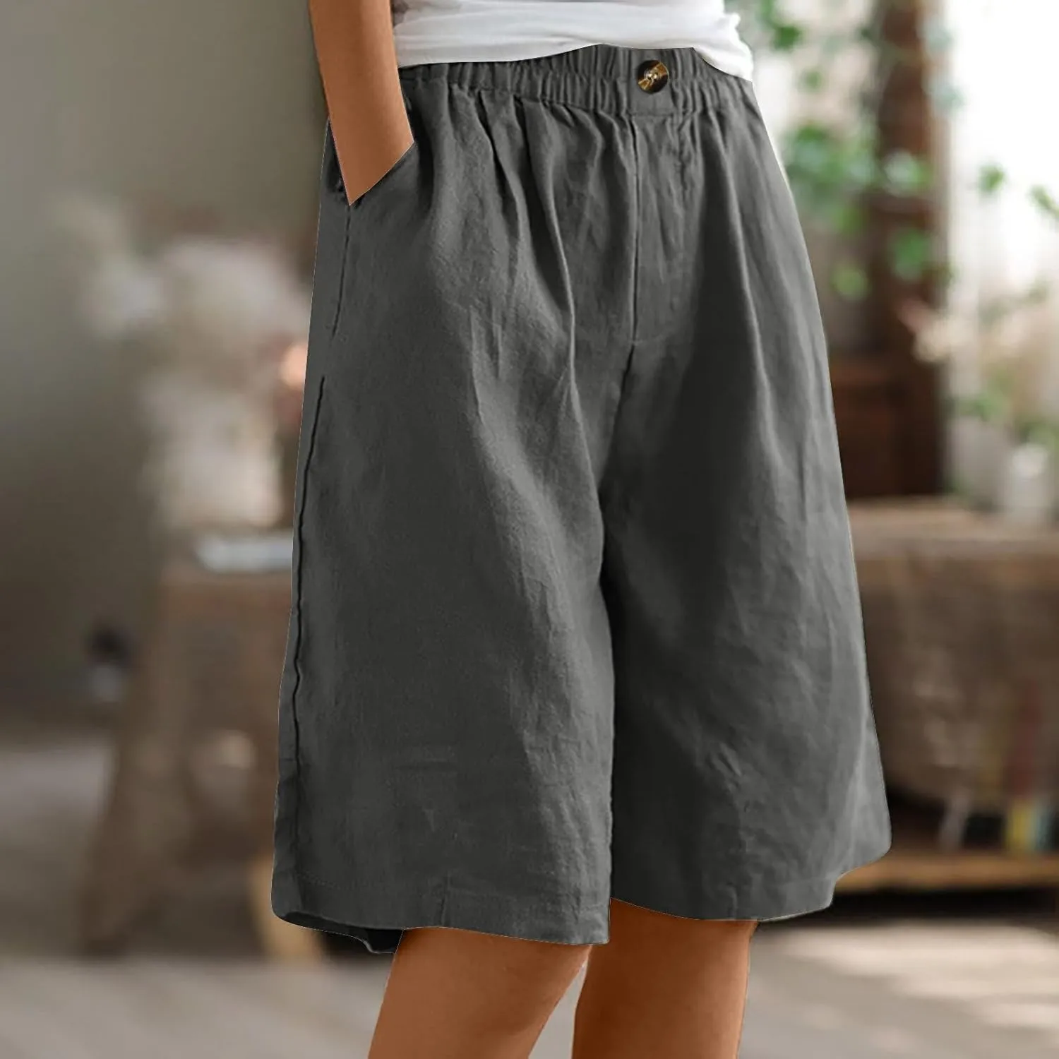 Womens Knee Length Shorts Dressy Casual Summer Loose Wide Leg Bermuda Shorts High Waisted Beach Vacation Outfits