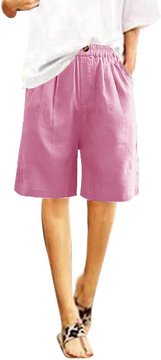 Womens Knee Length Shorts Dressy Casual Summer Loose Wide Leg Bermuda Shorts High Waisted Beach Vacation Outfits