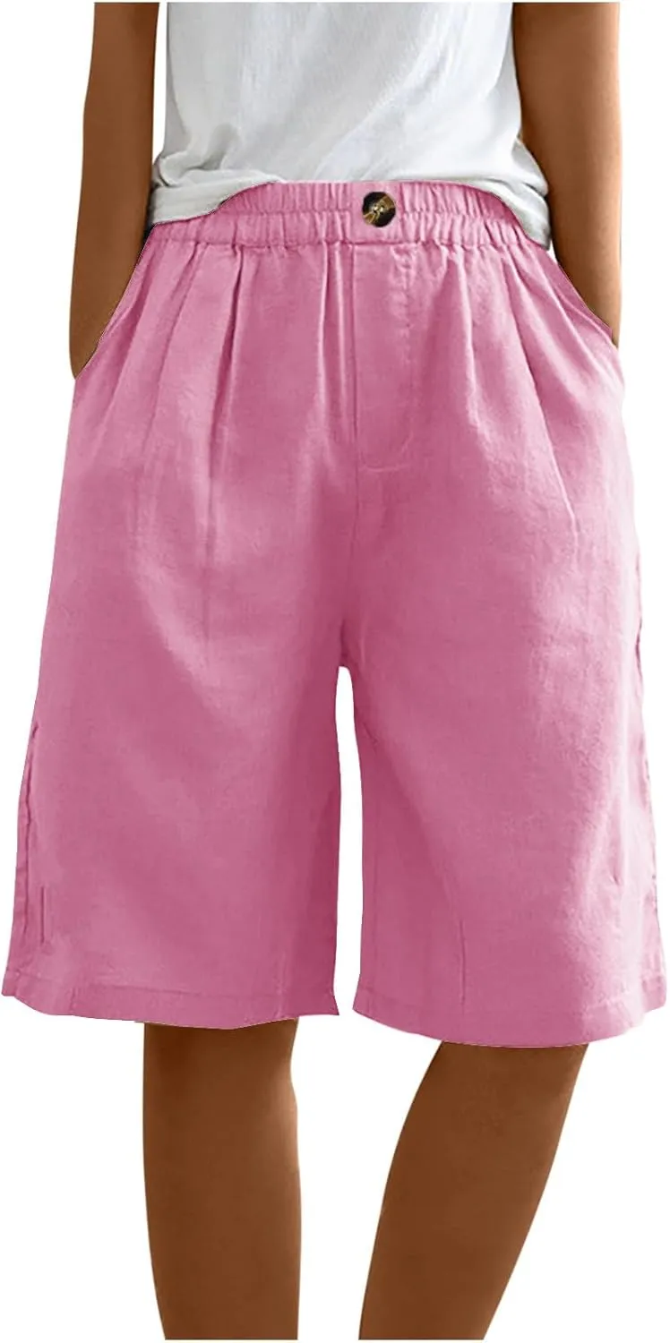 Womens Knee Length Shorts Dressy Casual Summer Loose Wide Leg Bermuda Shorts High Waisted Beach Vacation Outfits