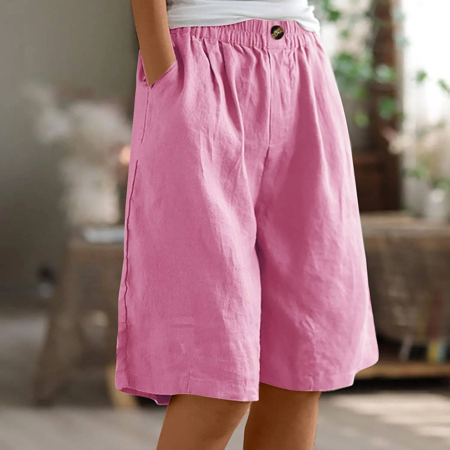 Womens Knee Length Shorts Dressy Casual Summer Loose Wide Leg Bermuda Shorts High Waisted Beach Vacation Outfits