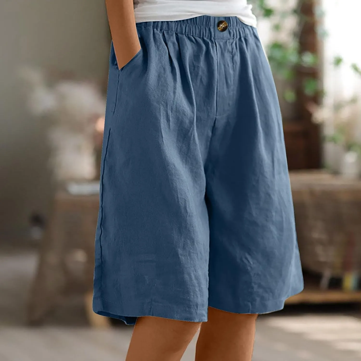 Womens Knee Length Shorts Dressy Casual Summer Loose Wide Leg Bermuda Shorts High Waisted Beach Vacation Outfits