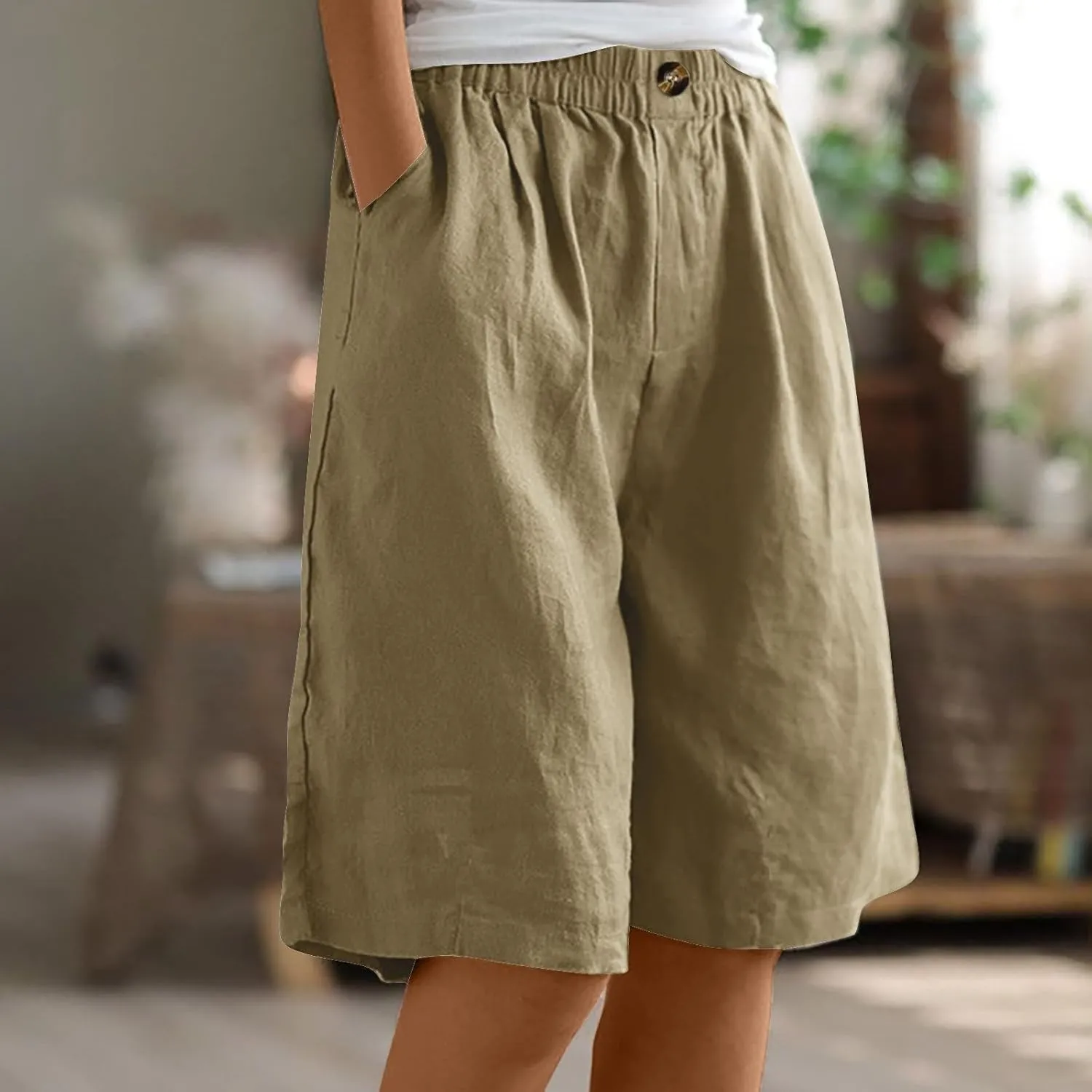 Womens Knee Length Shorts Dressy Casual Summer Loose Wide Leg Bermuda Shorts High Waisted Beach Vacation Outfits