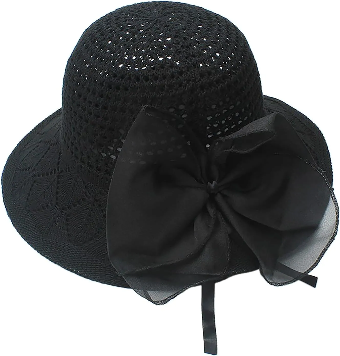 Womens Knit Wide Brim Sun Hat Cloche Bucket Hat Fishing Hat Beach Solid Color Foldable 2024 Summer Fashion Bow Caps