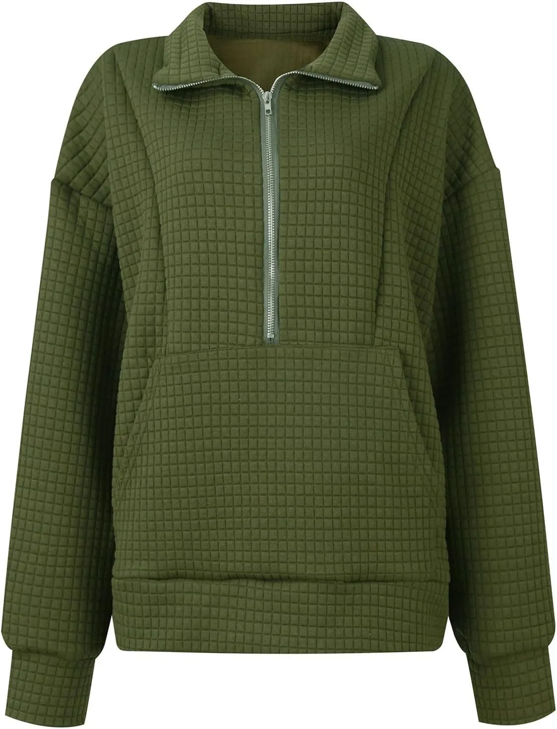 Women's Long Sleeve Casual Lapel Pullover Half Zip Sweatshirts Cropped Plaid Hoodies With Pocket Fall Trendy Outfits